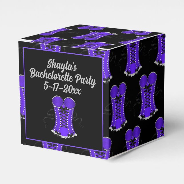 Flirty Purple Corset Cube Favour Box (Front Side)