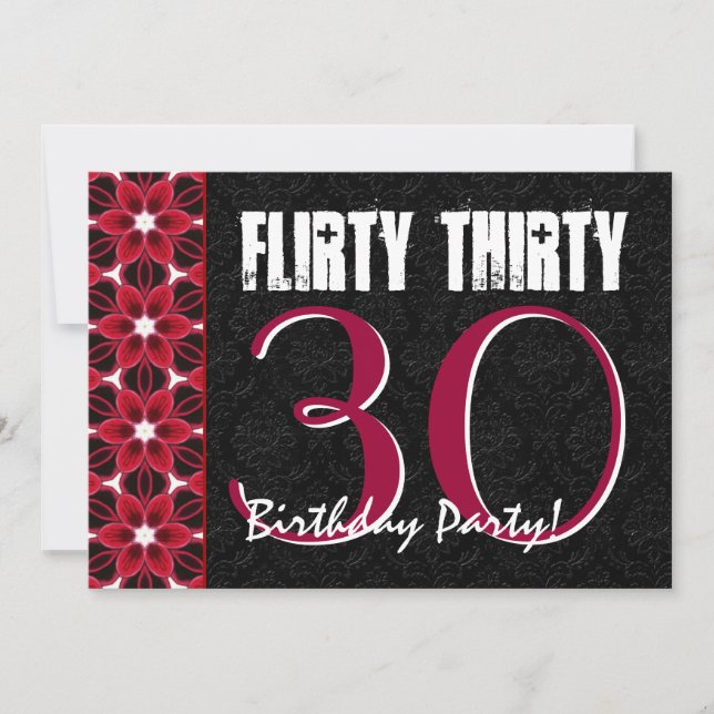 Flirty Thirty 30th Birthday Party Pink and Black Invitation (Front)