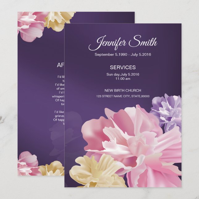 Floal Funeral Prayer Card (Front/Back)