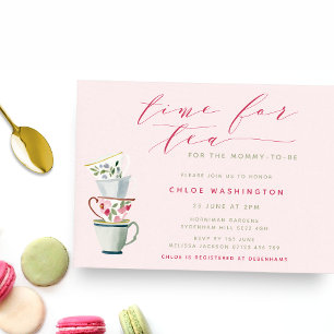 Floal Tea Cups Pink Baby Shower Tea Party Invitation