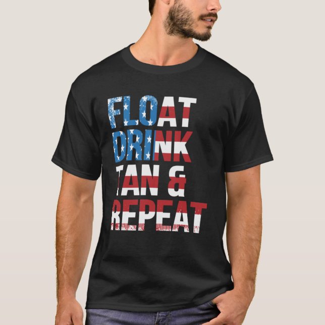 Float Drink Tan Repeat Summer Beach Vacation Vinta T-Shirt (Front)