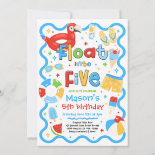 Float Into Five Summer Pool Party 5th Birthday Invitation
