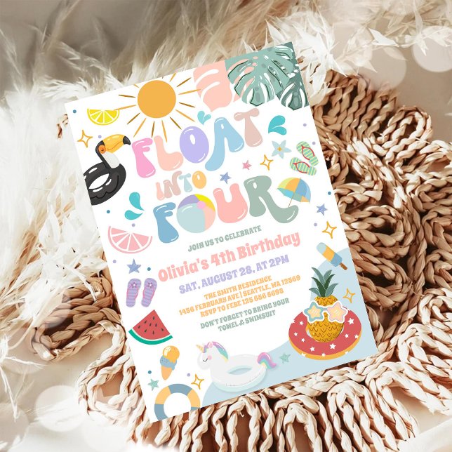 Float Into Four Pool Party Summer 4th Birthday Invitation (Creator Uploaded)