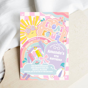Float Into Four Sun Rainbow Disco 4th Birthday Invitation
