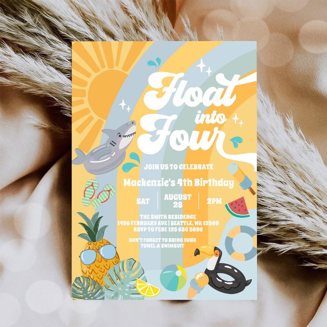 Float Into Four Tropical Summer 4th Birthday Invitation (Creator Uploaded)