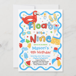 Float Into Nine Summer Pool Party 9th Birthday Invitation