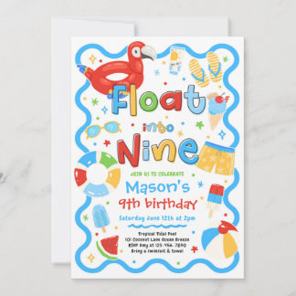Float Into Nine Summer Pool Party 9th Birthday Invitation
