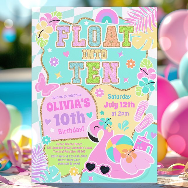 Float Into Ten Varsity Preppy Girl 10th Birthday Invitation (Creator Uploaded)
