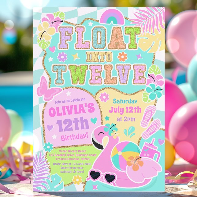 Float Into Twelve Varsity Preppy Girl 12th Party Invitation (Creator Uploaded)