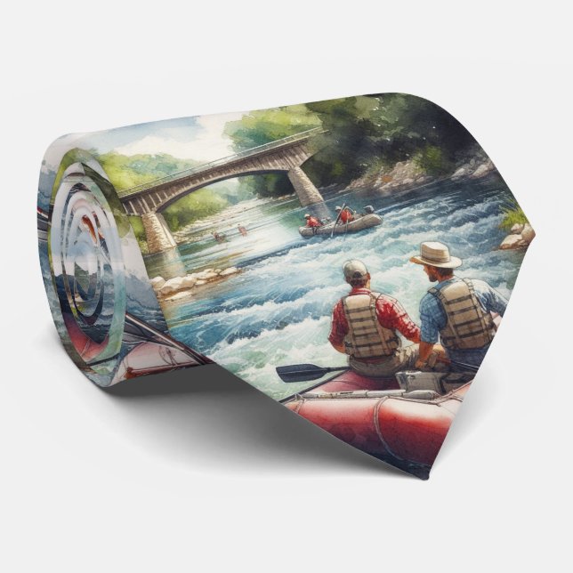 Float Trip Watercolor River Adventure Neck Tie (Rolled)