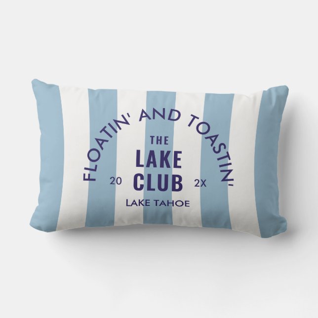 Floatin' And Toastin' The Lake Club Blue Stripe Lumbar Cushion (Back)
