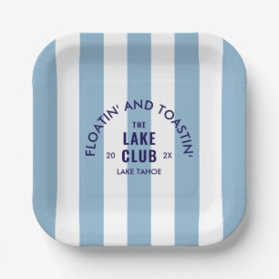 Floatin' And Toastin' The Lake Club Blue Stripe Paper Plate