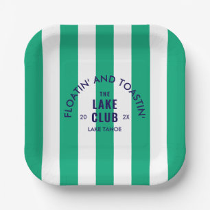Floatin' And Toastin' The Lake Club Green Stripe Paper Plate