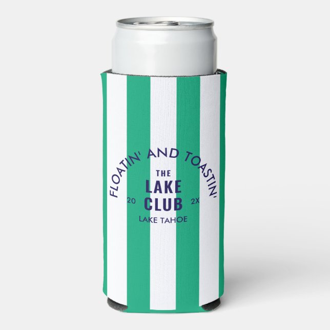 Floatin' And Toastin' The Lake Club Green Stripe Seltzer Can Cooler (Seltzer Back)