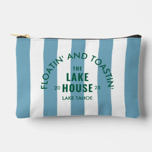 Floatin' And Toastin' The Lake House Blue Stripe Accessory Pouch