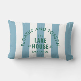 Floatin' And Toastin' The Lake House Blue Stripe Lumbar Cushion