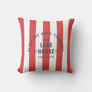 Floatin' And Toastin' The Lake House Red Stripe Cushion