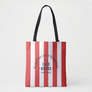 Floatin' And Toastin' The Lake House Red Stripe Tote Bag