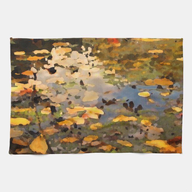 Floating Autumn Leaves Abstract Tea Towel (Horizontal)