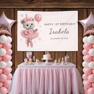 Floating Ballerina Bear Birthday Banner