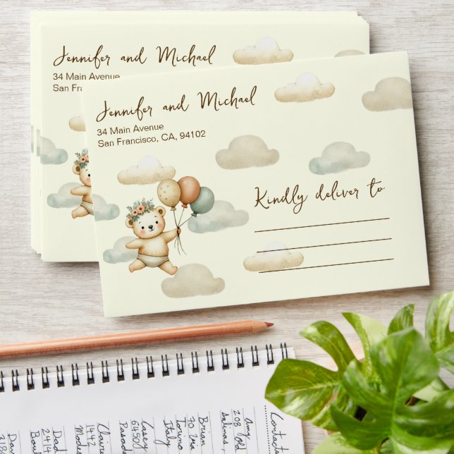 Floating Bear Adventures Baby Shower Envelope (Stacked)