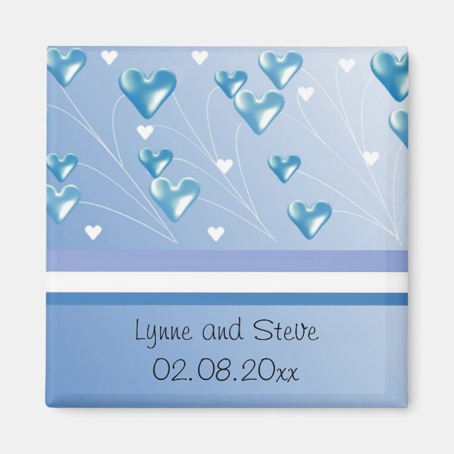 Floating Blue Hearts Save the Date Magnet (Front)