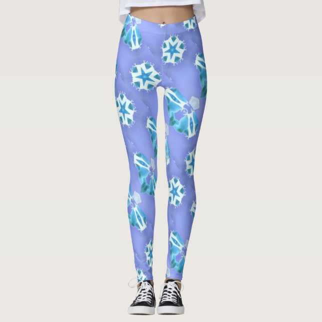 floating blue stars lavender leggings (Front)