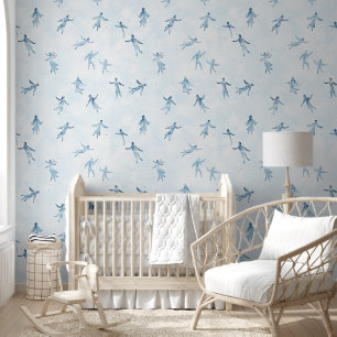 Floating Blue Watercolor Figures Wallpaper