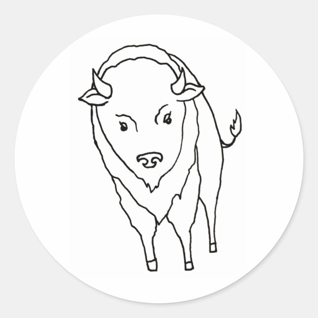 Floating Buffalo Bison Bull - fun line drawing art Classic Round Sticker (Front)