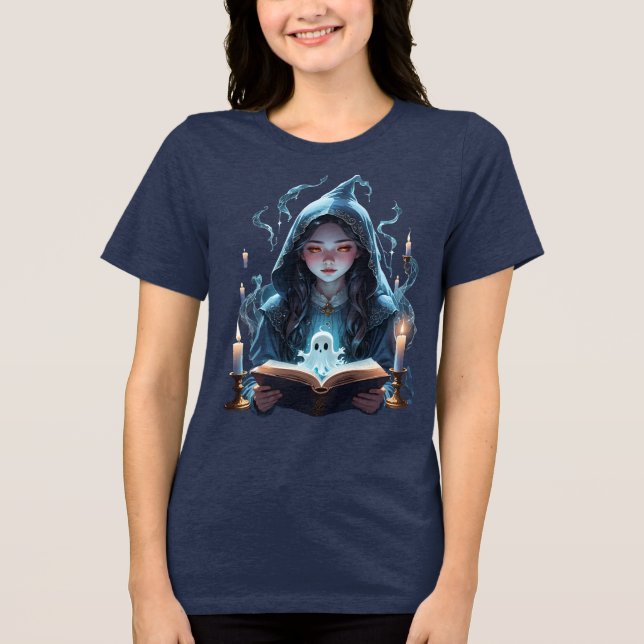 Floating Candles, Ghosts And Young Witch Cut Out Tri-Blend Shirt (Front)