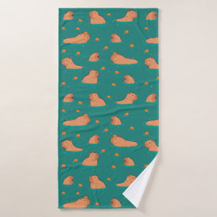 floating capybaras with orange bath towel