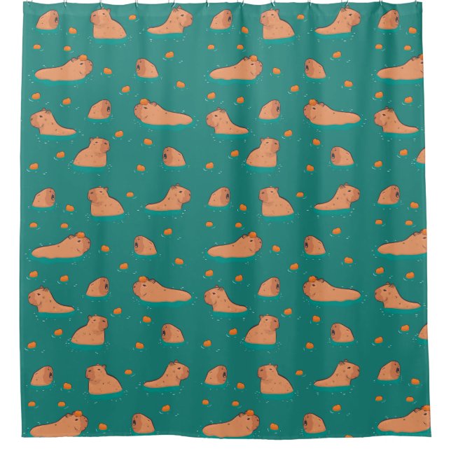 floating capybaras with orange shower curtain (Front)