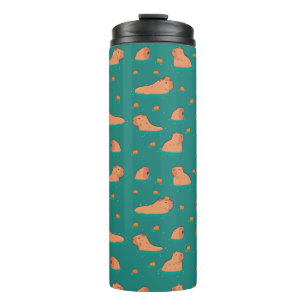 floating capybaras with orange thermal tumbler