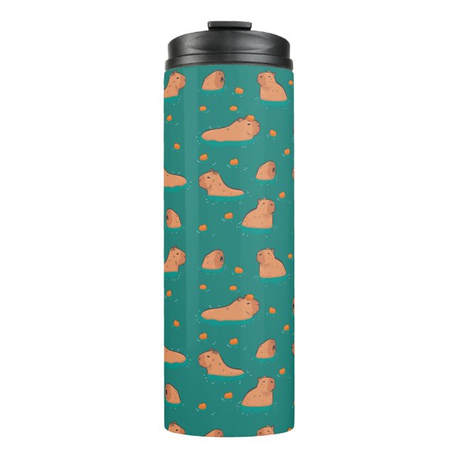 floating capybaras with orange thermal tumbler (Front)