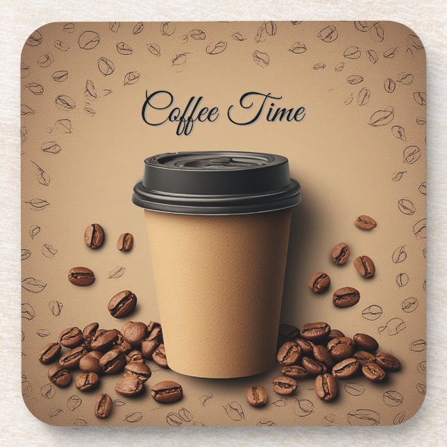 Floating Coffee Cup With Coffee Beans Coaster (Front)