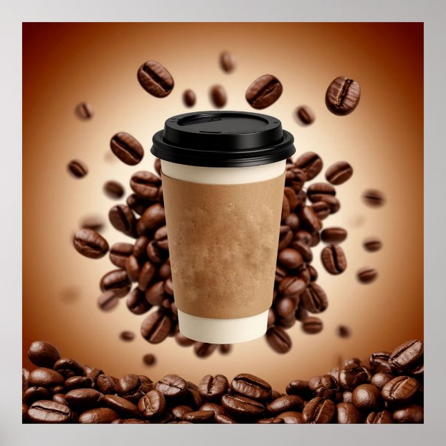 Floating Coffee Cup With Coffee Beans Poster (Front)