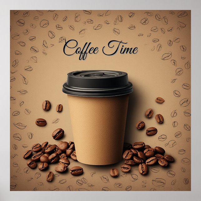 Floating Coffee Cup With Coffee Beans Poster (Front)