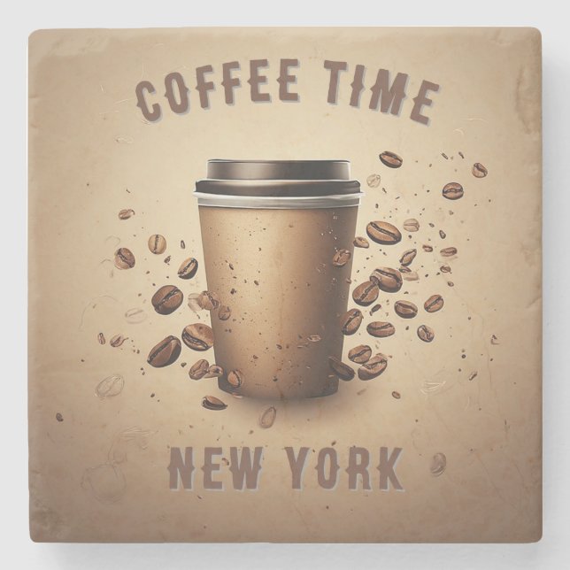 Floating Coffee Cup With Coffee Beans Stone Coaster (Front)