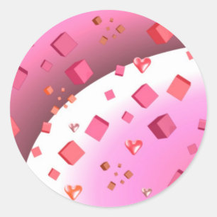 Floating Cubes and Hearts Classic Round Sticker