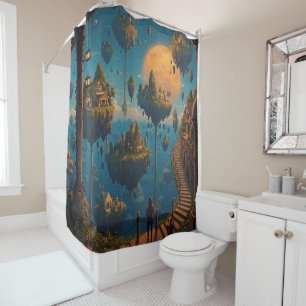 Floating Dreamscapes: Surreal Sky Islands Shower Curtain