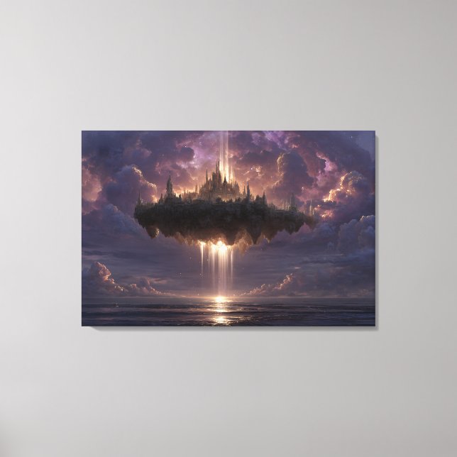 Floating Fantasy Castle Cloud Beams Glow Canvas Print (Front)