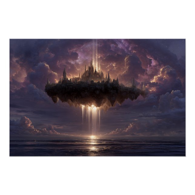 Floating Fantasy Castle Cloud Beams Glow Poster (Front)