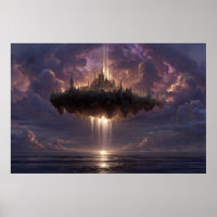 Floating Fantasy Castle Cloud Beams Glow