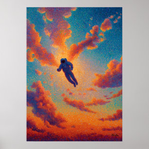 Floating Figure Pointillism Dream Sky Poster