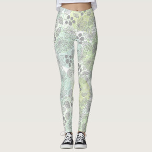 Floating Flowers and Leaves Pattern Leggings