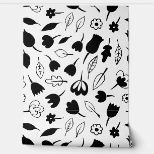 Floating Flowers Monochrome Pattern Wallpaper