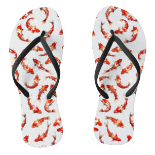 Floating fortune fish, red & white koi watercolor jandals