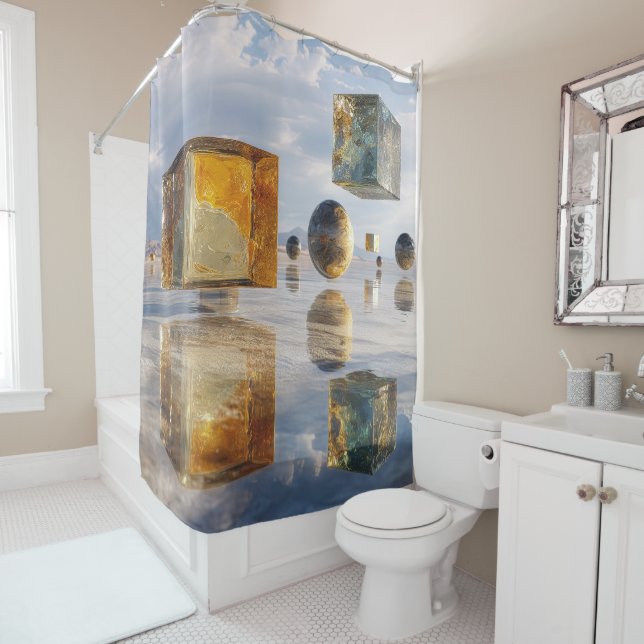 Floating Geometric Marvels Over Water Shower Curtain (In Situ)