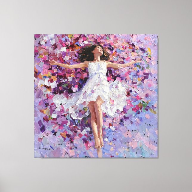 Floating Girl Above Petal Letter River Abstract Po Canvas Print (Front)