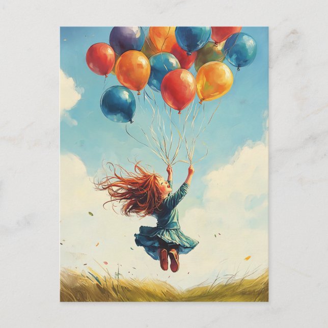 Floating Girl with Balloons Postcard (Front)